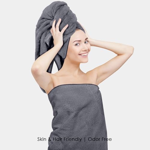 Image of HOUSSE Premium Microfiber Bath Towel - Extra Large 60x120cm Quick Dry Towels for Kids | Super Soft Plush 550 GSM | Ultra Absorbent for Home Swimming Sports Travel (Charcoal Grey)
