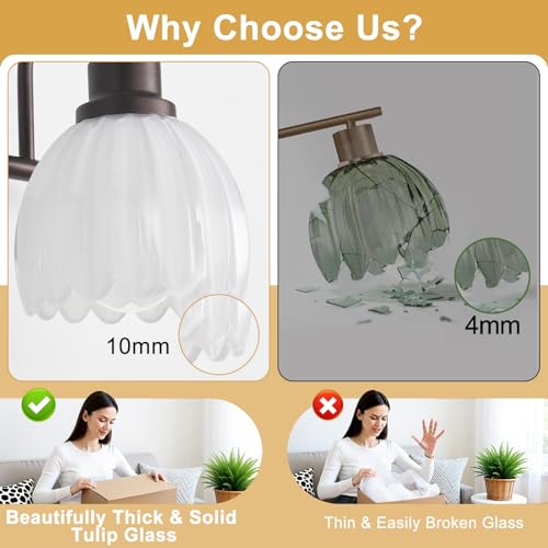 Image of Bathroom Light Fixtures (3-Light, 20 Inch), Oil Rubbed Bronze Vanity Lights for Bathroom with Ribbed White Tulip Glass Shade, Vintage Vanity Wall Lights for Mirror Bedroom Living Room Hallway