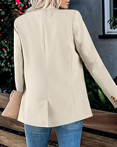 Newffr Womens Open Front Blazers Casual Long Sleeve Lapel Collar Button Down Work Office Jackets Blazer With Pocket Khaki #TOP2