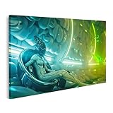 islandburner Bild auf Leinwand Futuristische Sternenpilotin in grünem Licht für Wohnzimmer Science-Fiction Comicbuchladen Bilder Wandbilder Poster