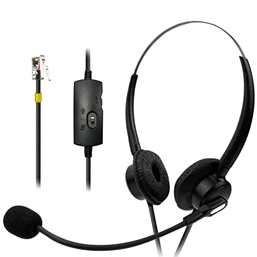 Auricular de dos oídos con micrófono cancelación de ruido, RJ9 teléfono fijo compatible con Avaya J159 9608 9650 Yealink SIP T40G T41S Panasonic KX-HDV130 D712 Grandstream Teléfono Cover