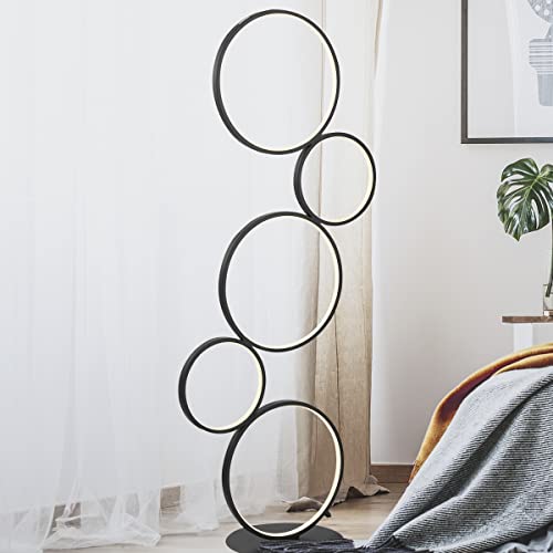 Jonathan Y Jyl7103A Pluto Stacked Circles 45" 5-Light Contemporary Modern Iron/Aluminum Integrated Led Floor Lamp Standing Reading Lamp For Bedroom Living Room Office, Black, 18.0 In #TOP1
