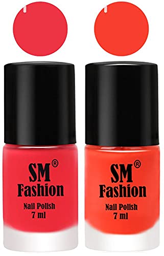Image of Long Lasting Nail Polish | Nail Paint Combo 7 ml Each) - Set of 2 Rose Pink-Light Orange