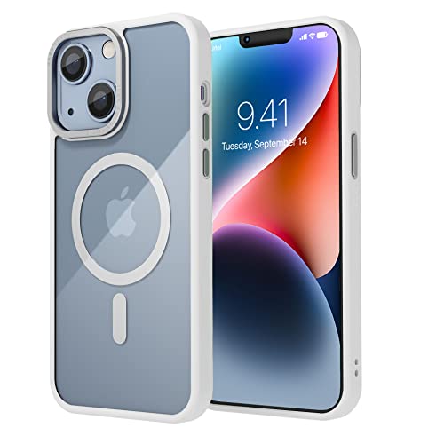 Image of Vaku Luxos Clear Armor MagPro for iPhone 14 Plus Cover Case, Shockproof, Scratch Resistant, Slim, Thin, Military-Grade Metal Ring Camera Protection, Compatible with MagSafe Back Cover - White