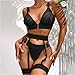 Fishnet Lingerie Set for Women Deep V Neck Solid Color Classic Fashion Casual Lingeries 3 Pc Outfits 2026 Black