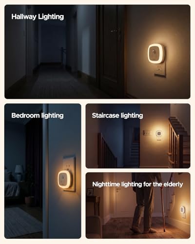 Image of YELKO Motion Sensor Night Light with Dusk to Dawn Sensor - Plug in Cool White Anti-Glare LED, Soft Cozy Glow, 5 Level Dimmable, Timer Function for Bathroom, Hallway, Kitchen, Stairs, Garage, 2-Pack