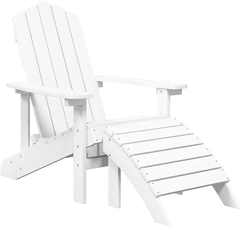 Miniatura 4 de Sillas Adirondack para patio, 2 piezas con reposapiés, HDPE, color blanco, sillas de comedor al aire libre, sillas para comedor al aire libre, silla