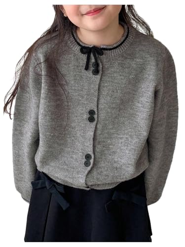 Girl's Bowknot Button Down Cardigan Long Sleeve Crew Neck Sweaters Trendy Knitwear