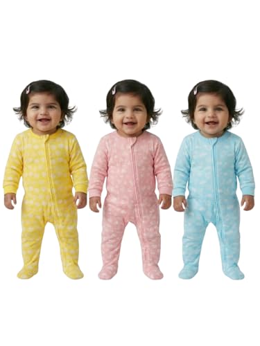 Image of The Mom Store Baby Zipper Romper for Boys and Girls Combos | Cotton | Soft and Comfortable Infant Bodysuit | Trendy Stylish Sleepsuit Nightsuit for Newborn Baby | Printed | Unisex Sleep Wear