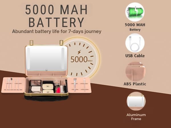 Miniatura 4 de Estuche de maquillaje con espejo iluminado recargable con almacenamiento inteligente, espejo de tres modos de luz, Negro, Moderno y elegante