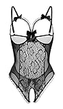 AIBINGGE Lingerie for Women Sexy Teddy One-Piece Lace Babydoll Bodysuit Nightie Plus Size(Black,M)
