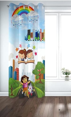 Image of Cartoon Dora Theme Kids Room Curtain for School /Playway /Kids Care Home Curtain for Long Door, 4x9 feet Long Set of 1 Pc