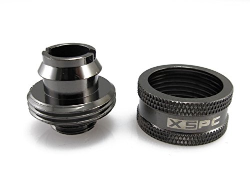 Xspc G1/4" To 1/2" Id, 3/4" Od Compression Fitting V2 For Soft Tubing, Black Chrome #TOP2