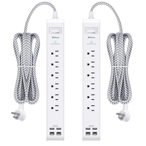 Image of 2 Pack Power Strip 15FT, Surge Protector with 6 Outlets and 4 USB Ports (2 USB C), Flat Plug Overload Protection, Extension Cord with Multiple Outlets, Wall Mount for Home Dorm College