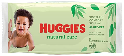 Huggies Natural Care, Baby-Feuchttücher, Einzelpackung (insgesamt 56 Tücher), Aloe Vera Feuchttücher mit natürlichem Duft, hypoallergen, ohne Alkohol