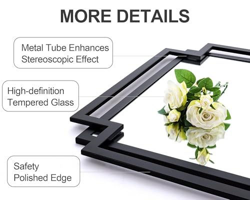 Image of 30 inch x 59 inch Large Wall Mirror for Decor, Black Decorative Mirror with Irregular and Rectangular Metal Frame, Black Large Bathroom Mirror Above Sink, Hang Vertically or Horizontally