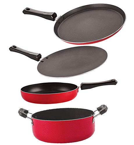 Image of Nirlon Non Stick cookware Pot & pan Set of 4 Pieces with bakelight Handle(FT13 CT12 FP11 CS24)