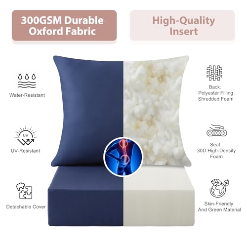 Image of Outdoor Deep Seat Cushion Set, 24x24 Inch Water-Resistant & Fade-Resistant Outdoor Chair Cushions, Patio Furniture Cushions with Removable Cover for Patio Chair, Sofa,Navy Blue (Set of 1)