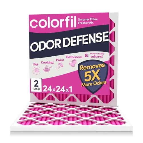 Colorfil 24x24x1 Air Filter (2-Pack) | Made in the USA | Color Changing | Remove Cat and Dog Odor | MERV 8 for Pet Hair Dander and Dust | 23.5x23.5x0.75 Exact Size