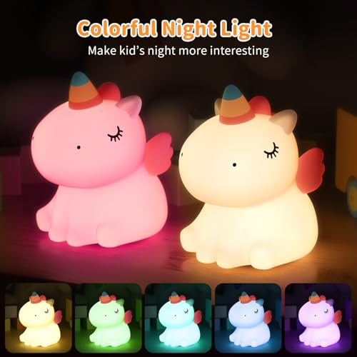 YISSVIC Kids Unicorn Baby Night Light Rechargeable 7 Colors Soft Silicone with Timer for Girls Cute Room Decor - Image 2