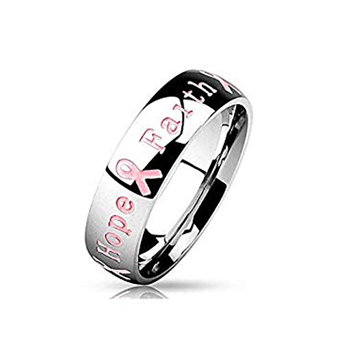 Luxe Modz Anillo de concienciación sobre el cáncer de mama de acero inoxidable, coraje, esperanza, fe cinta rosa, Acero quirúrgico.,