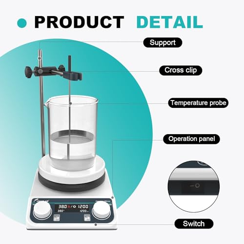 JOANLAB Digital Hotplate Magnetic Stirrer Hot Plate 200-1500rpm, 280℃/536℉,Probe Sensor & Support Stand Included,3000ml Lab Hot Plate Stirrer with Ceramic Coated - Thumbnail 4