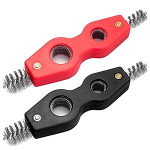 Hordion 2PCS 4-in-1 Copper Pipe Cleaner, 1/2″ & 3/4″ Deburring Brush Inner & Outer Thread Cleaner Tool Copper Cleaning Brush for Brazing Plumbing Soldering (Black, Red)