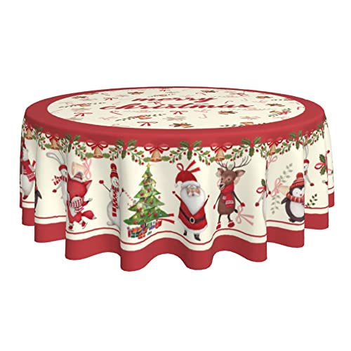 Sweetshow Merry Christmas Table Cloth Christmas Tree Santa Snowman Round Tablecloth 60 Inch Winter Reindeer Bear Tablecloth For Holiday Parties Dining Table Living Room Kitchen Decor #TOP17