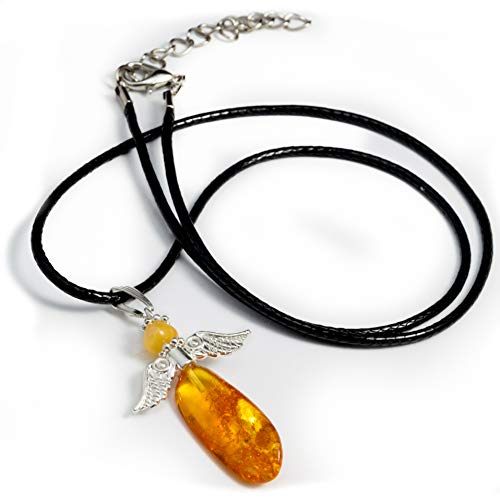 Generic Handmade Necklace, Genuine Baltic Amber Pendant With Metal Wings (Light Honey, Champagne) #TOP23