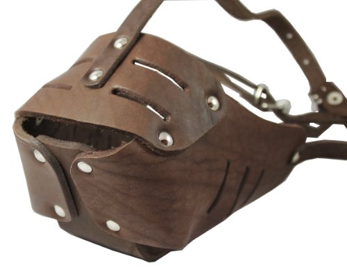 Real Leather Cage Basket Secure Dog Muzzle #130 Brown - Rottweiler, Boxer (Circumference 13.5", Snout Length 3.5")