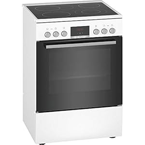 Bosch HKR39C220 Serie 4 Elektro-Standherd, 60 cm breit, EcoClean Direct Reinigungshilfe, 3D Heißluft Backen auf 3 Ebenen, LED-Display-Steuerung, Erweiterbare Kochzone für großes Kochgeschirr, Weiß