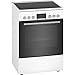 Bosch HKR39C220 Série 4 Cuisinière électrique autoportante/A / 60 cm/Blanc/Porte rabattable/Bouton escamotable/Air chaud 3D / EcoClean Direct/Vitrocéramique/Zone de cuisson extensible