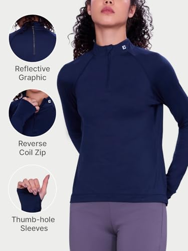 Image of Enamor Full Sleeve High Neck Medium Length Pull on Dry Fit T-Shirt for Women - Slim Fit - A310