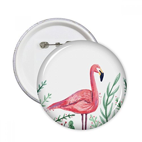 Badge rond Flamingo et plantes tropicales DIYthinker, lot de 5 broches XL pour vêtements