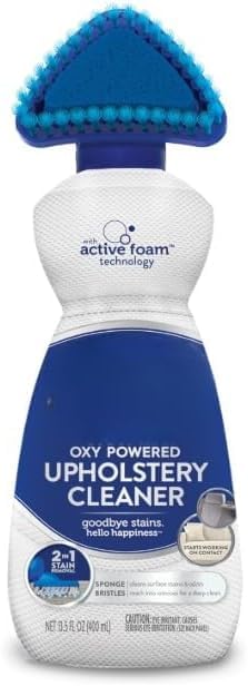 Upholstery Cleaner with Built-In Brush Oxygen-powered Formula with Active Foam Technology for Stains Odor Removal 2-in-1 Applicator for