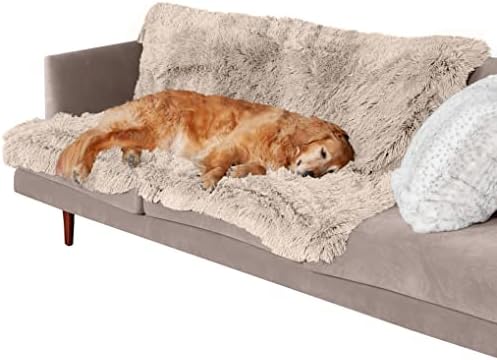 Furhaven XL Waterproof Calming Plush Long Faux Fur & Velvet Dog Blanket, Washable - Taupe, Extra Large