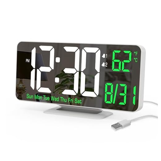 KOSUMOSU Alarm Clock for Bedroom, 6.7" Led Desk Digital Clock,Mirror Clock,Dual Alarm Clock for Living Room with Seconds,Date,Week,12/24h,Dimming,Temp