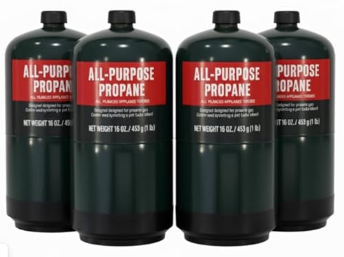 Propane Replacement Fuel Cylinders 16 Ounces Camping (4 Pack). Factory Pre-Filled, Ready to Use