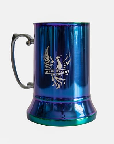 Classic Stainless Steel 20 oz Double Wall Beer Stein - Antique Metal Tankard with Grip Handle | Vacuum Insulated Beer Cup, Pint, and Coffee Mug (Rainbow), IHCH-BM303