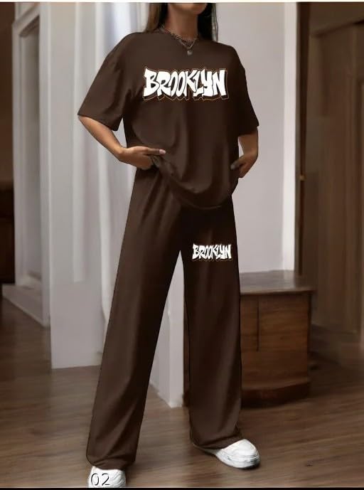 Image of My Swag Womens Co-Ords Set Casual T Shirt & Trouser Loose-Fit Printed Pajama Set for Women & Girls