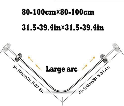 Easy Installation Shower Curtain Rod Adjustable Corner Ceiling Support Curved Rod,Shower Curtain Rail, Curved Shower Curtain Rod No Drilling, L Shape Telescopic Shower Curtain Pole For Bathr