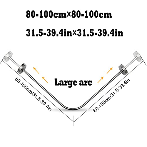 Tringle à rideau de douche réglable, tringle d'angle extensible en forme de L, acier inoxydable robuste, installation facile sans perçage, design incurvé pour un maximum d'espace