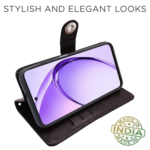 Image of Pikkme Flip Cover Leather Finish | Inside TPU with Card Pockets | Wallet Stand and Shock Proof | Complete Protection Button Flip Case for Oppo A3x 5G / A3x 4G / A3 5G (Coffee)