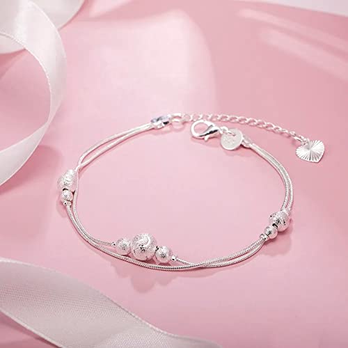 Bracelet en chaîne de perles en argent 925 pour femmes, idéal comme bijoux cadeaux de mariage