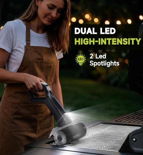 Electric Grill Brush Rechargeable, Dual Brush Heads Design Cordless Electric BBQ Grill Cleaner with Replaceable Head, No Bristles Grill Brush Outdoor Grill for Burnt-On Grease & Grill Grates — view 6