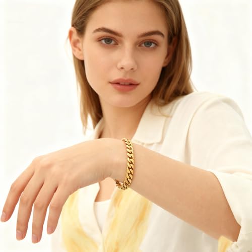Pulsera de acero inoxidable para hombre, 8 mm, 7.5 in, baño 18K oro miniatura 2
