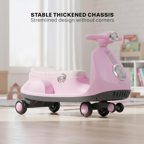 Image of Baybee Gliddo Baby Swing Car for Kids with LED Lights & Music | 360 Steering Twister Push Ride On with Wide Seat, Storage & Smooth Glide | Wiggle Magic Car for Boys & Girls Aged 3+ Years (Pink)
