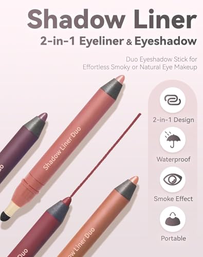 Delineador De Ojos Y Sombra De Ojos 2 En 1,A Prueba De Manchas, Sombra De Ojos En Barra DúO Con Pincel Para Difuminar, Para Maquillaje De Ojos Ahumado O Natural Sin Esfuerzo (Tentar + Sensual) - imagen 4