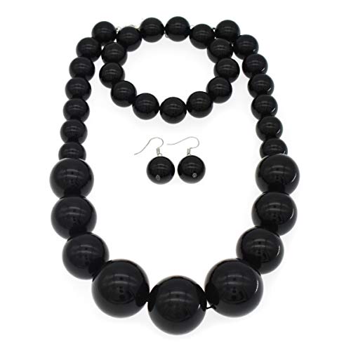 Chunky Pearl Choker Necklace, Large Pearl Statement Necklace, Trending Choker Pearl Wedding Jewelry for Brides, Boho Pearl Jewelry Set (Black)