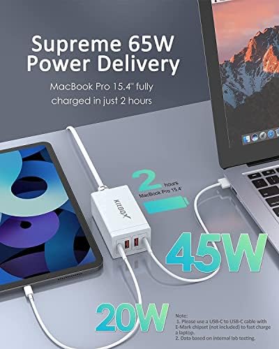 65W USB C Charger GaN Tech Smart 4 Port USB Charger Fast Charging Station with 2-Port USB-C PD Charger Port and Quick Charge 3.0 Ports,65 Watt Charger for iPhone,iPad,and more